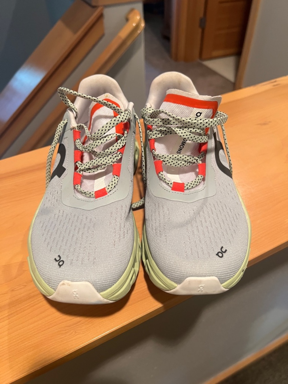 Women’s On Running Gray & Light Green Sneakers with Coral Accents - Picture 2 of 6